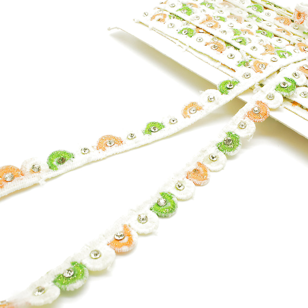 GREEN & ORANGE RHINESTONE TRIM - sarahi.NYC
