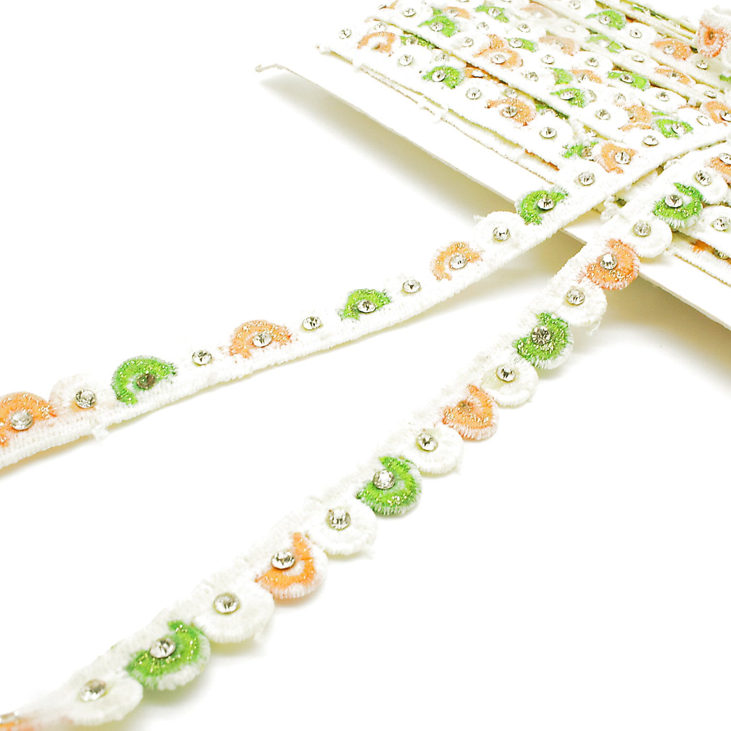 GREEN & ORANGE RHINESTONE TRIM - sarahi.NYC