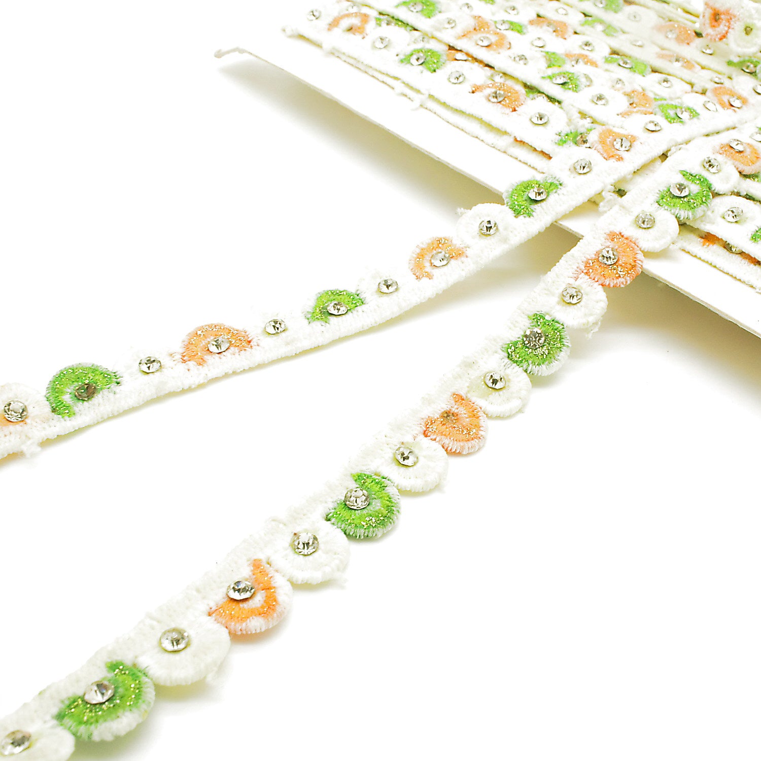 GREEN & ORANGE RHINESTONE TRIM - sarahi.NYC