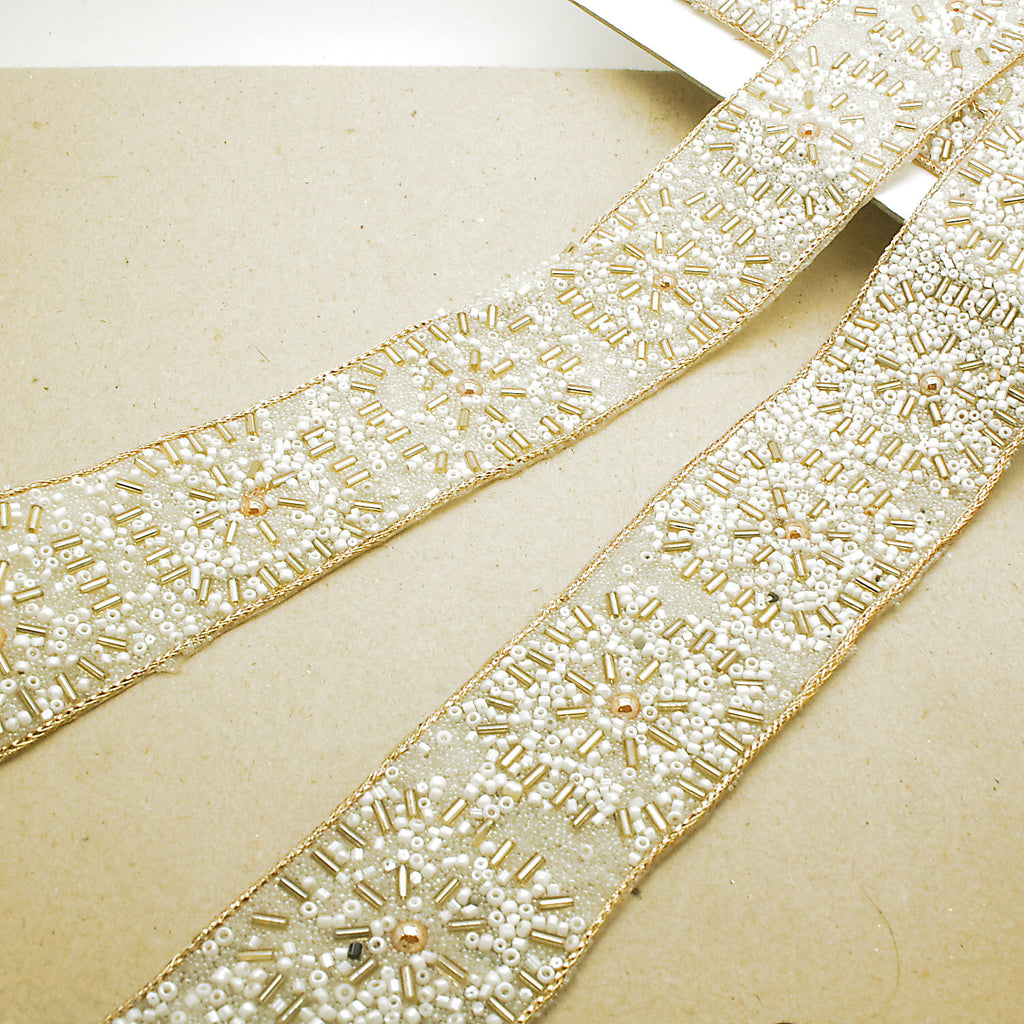 CREAM WHITE GOLD NET TRIM - sarahi.NYC