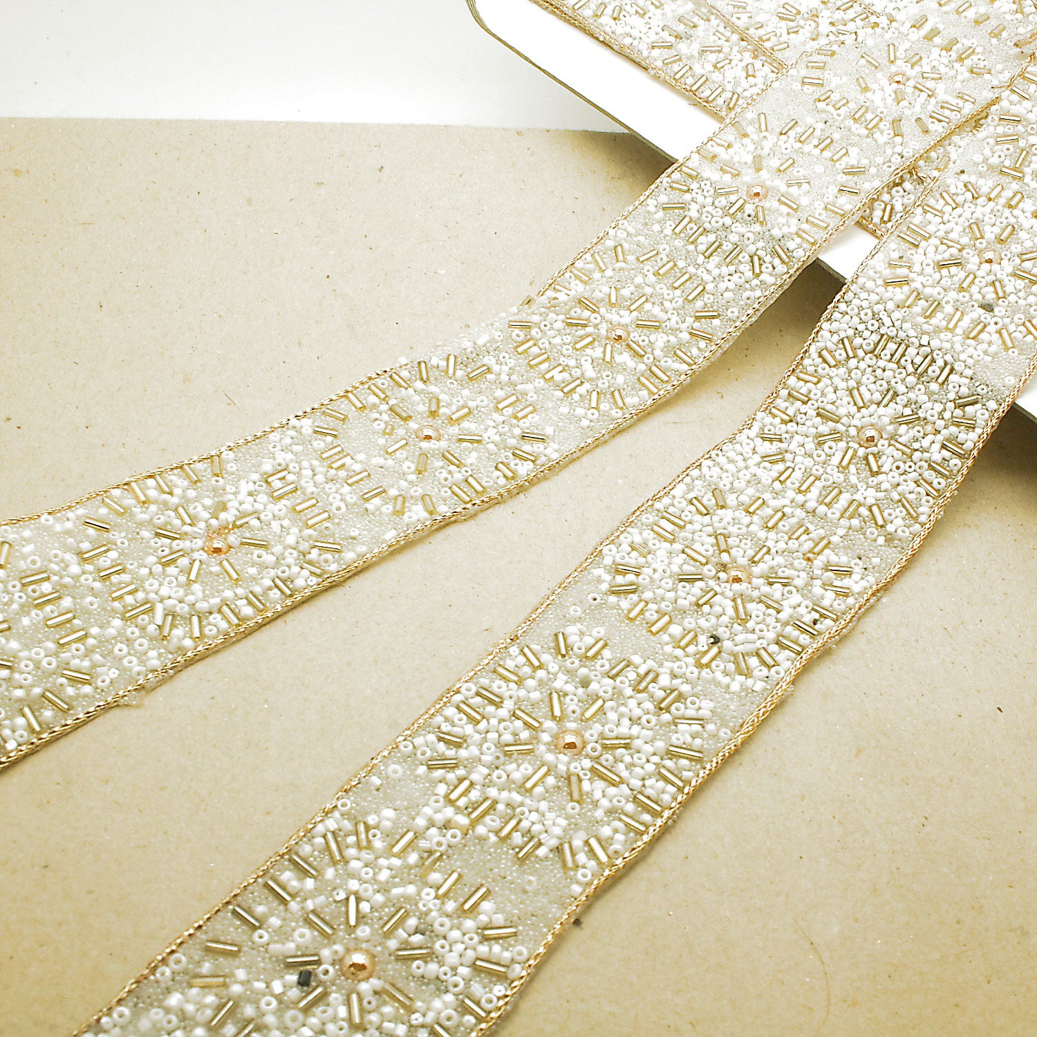 CREAM WHITE GOLD NET TRIM - sarahi.NYC