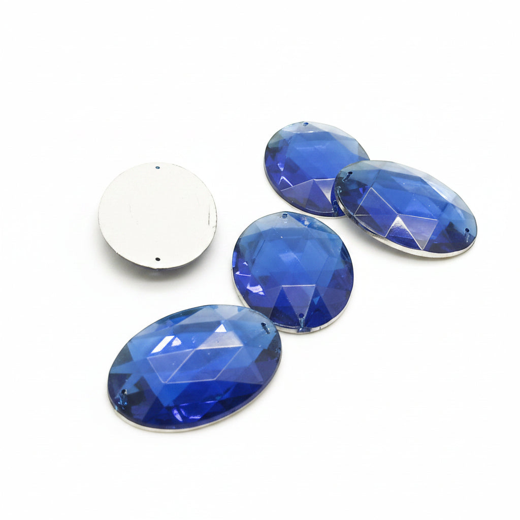 40 mm LARGE OVAL BLUE RHINESTONE x 5 pieces - sarahi.NYC