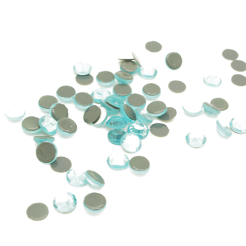 PACK OF 50 - LIGHT BLUE ROUND 6 mm FLAT BACK RHINESTONE GEMS - sarahi.NYC