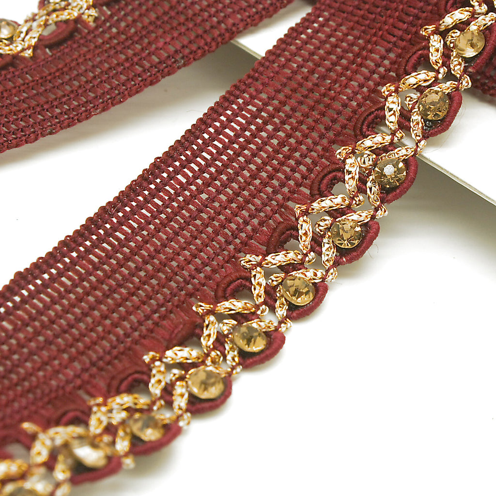 MAROON GOLD STONE TRIM - SARAHI.NYC