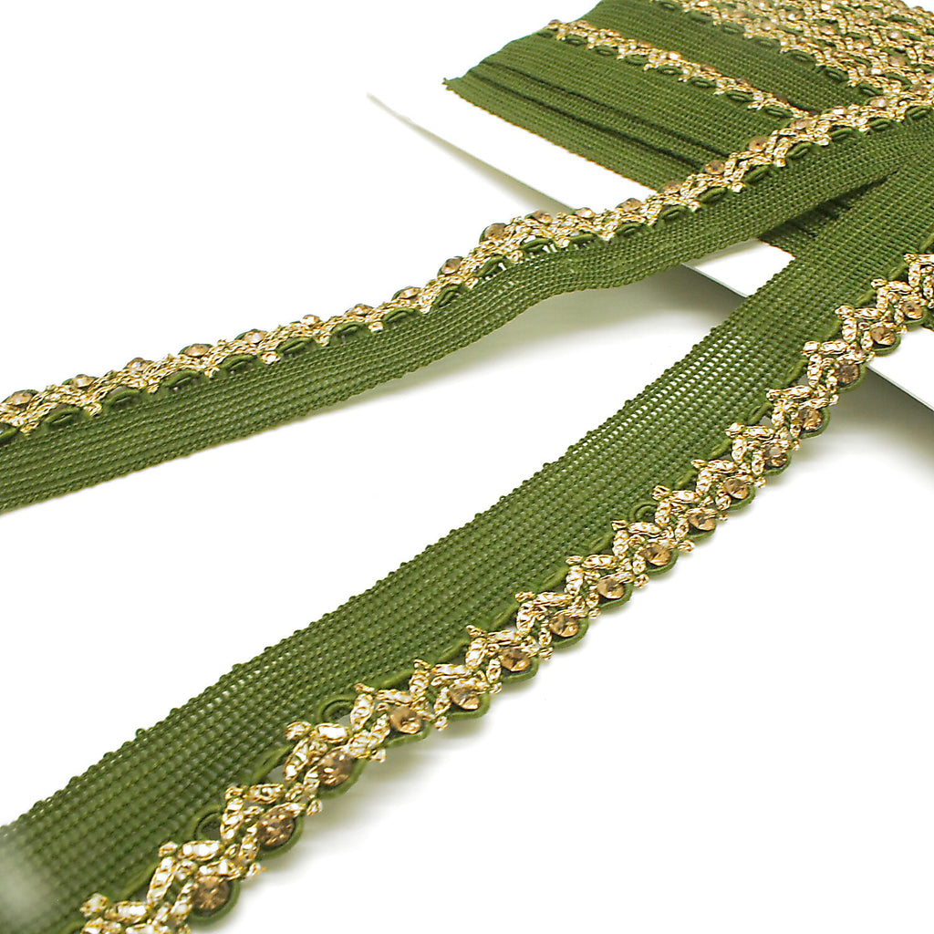 GREEN GOLD RHINSTONE TRIM - sarahi.NYC