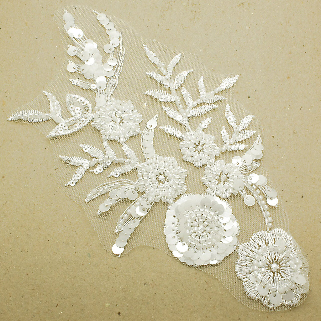 WHITE NET BEADED APPLIQUE - sarahi.NYC