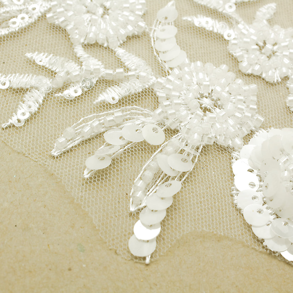 WHITE NET BEADED APPLIQUE - sarahi.NYC
