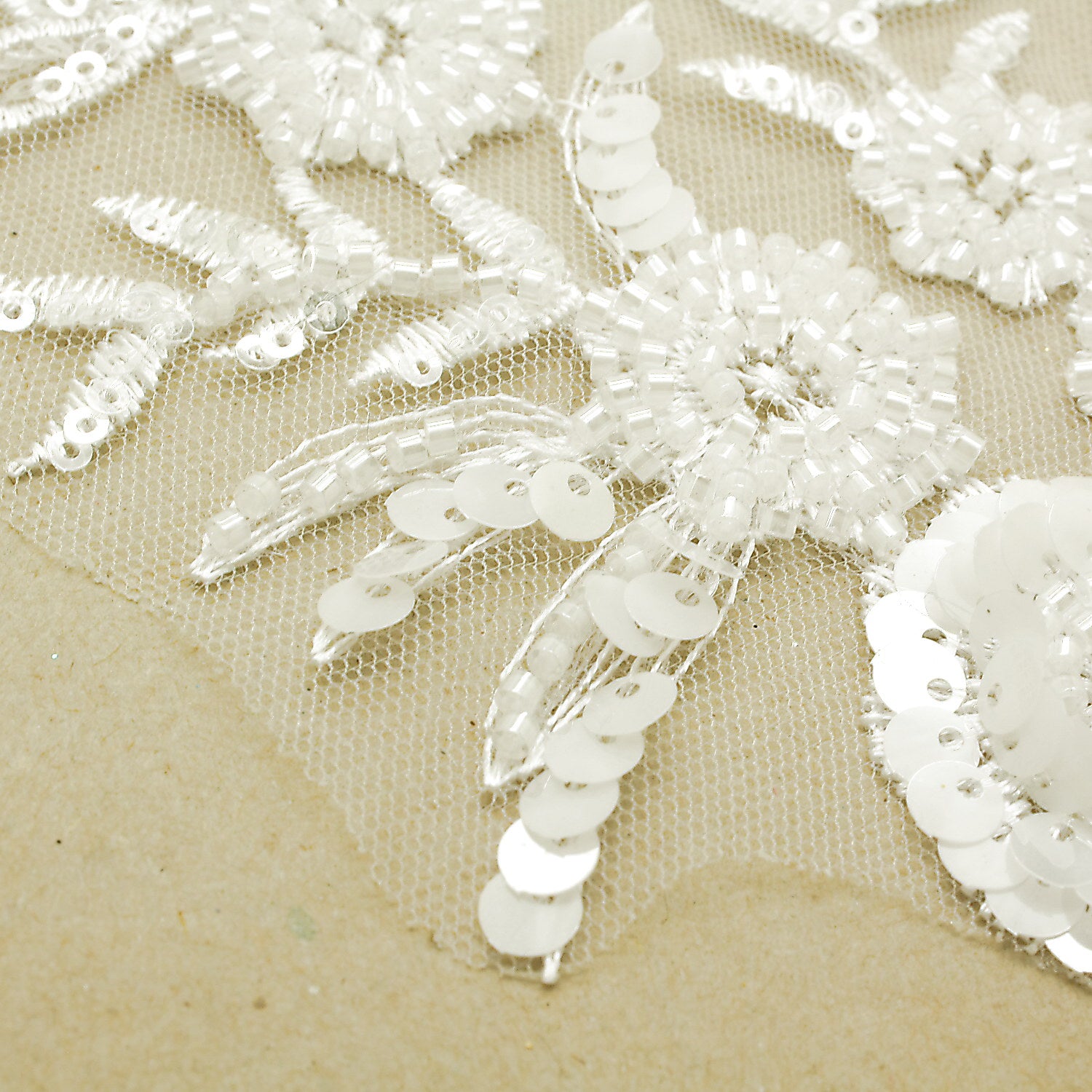 WHITE NET BEADED APPLIQUE - sarahi.NYC