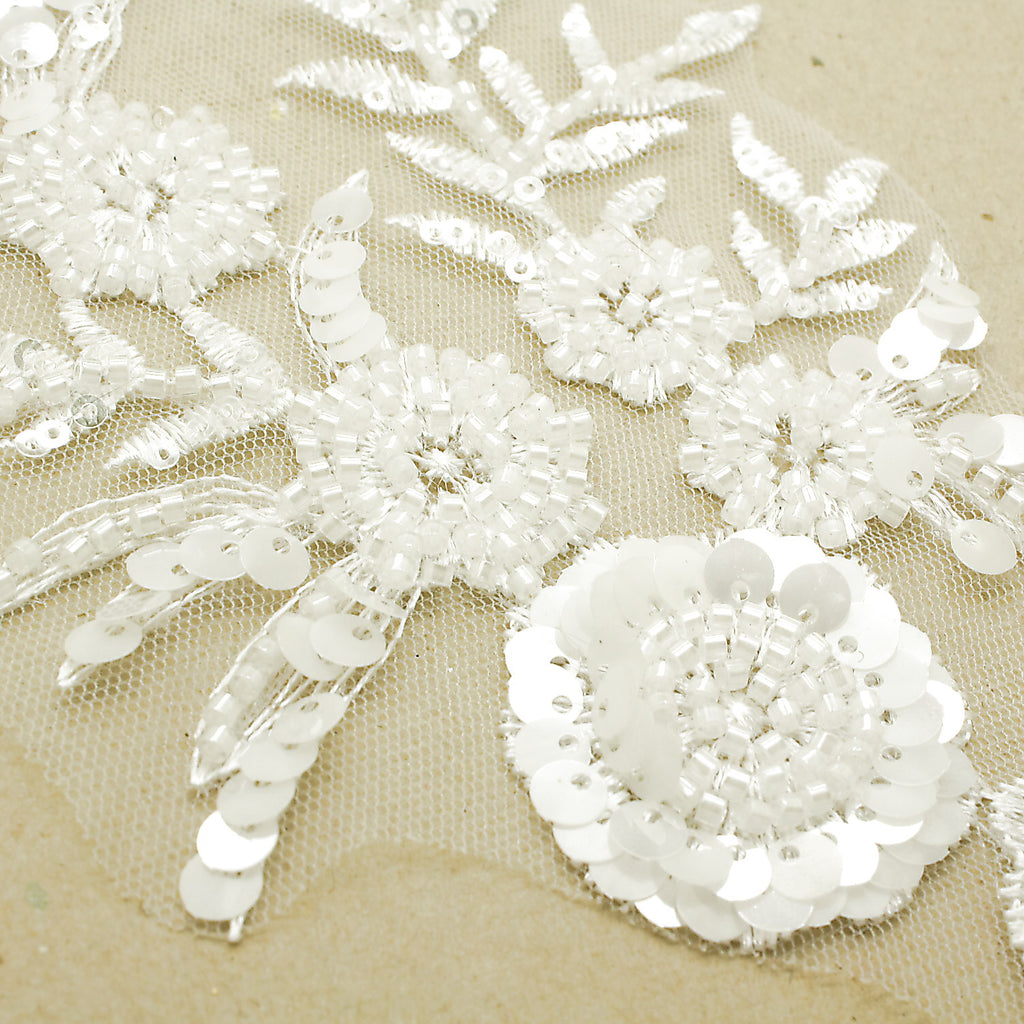 WHITE NET BEADED APPLIQUE - sarahi.NYC