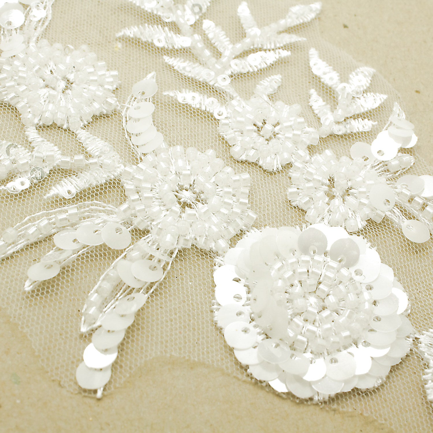 WHITE NET BEADED APPLIQUE - sarahi.NYC