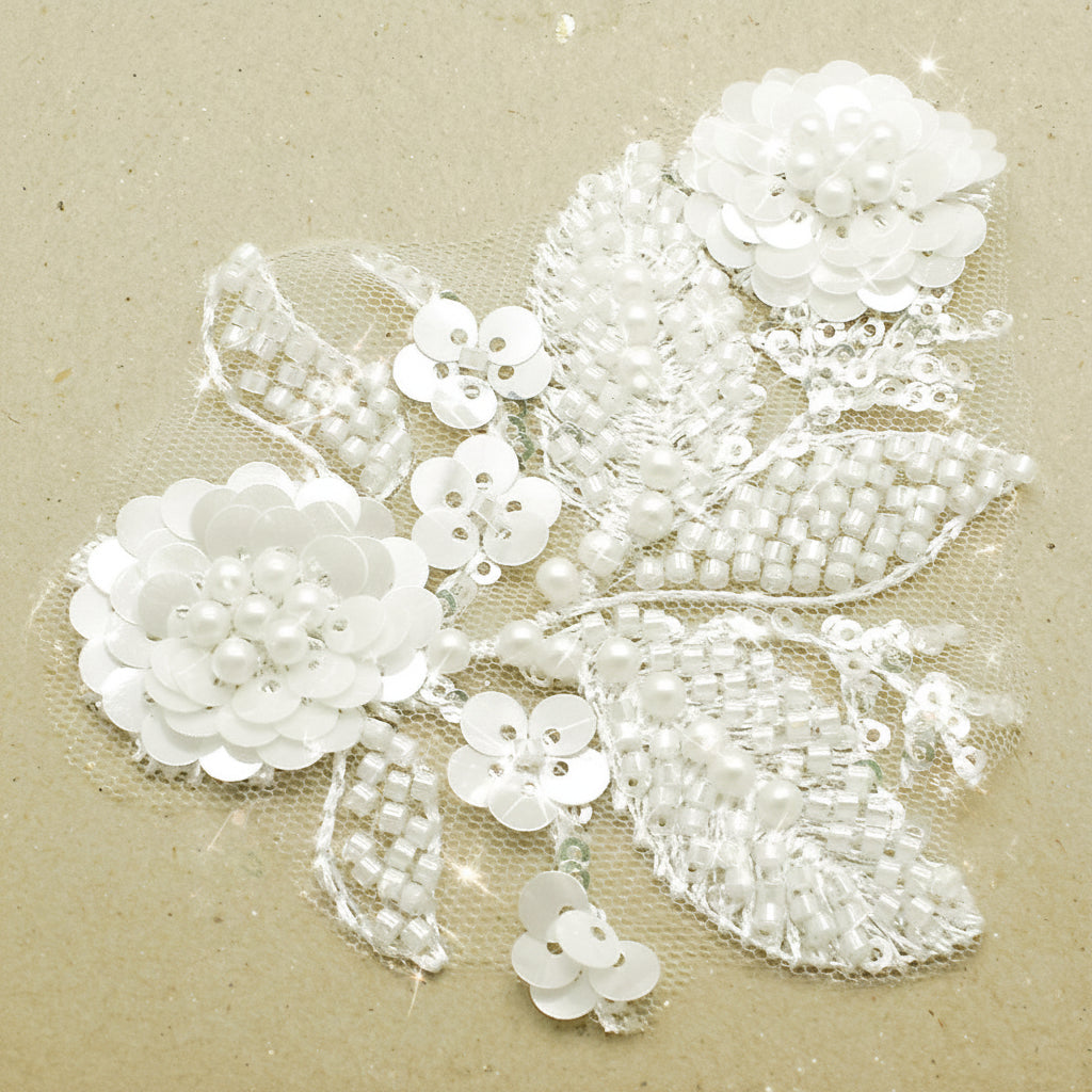 WHITE NET BEADED APPLIQUE - sarahi.NYC