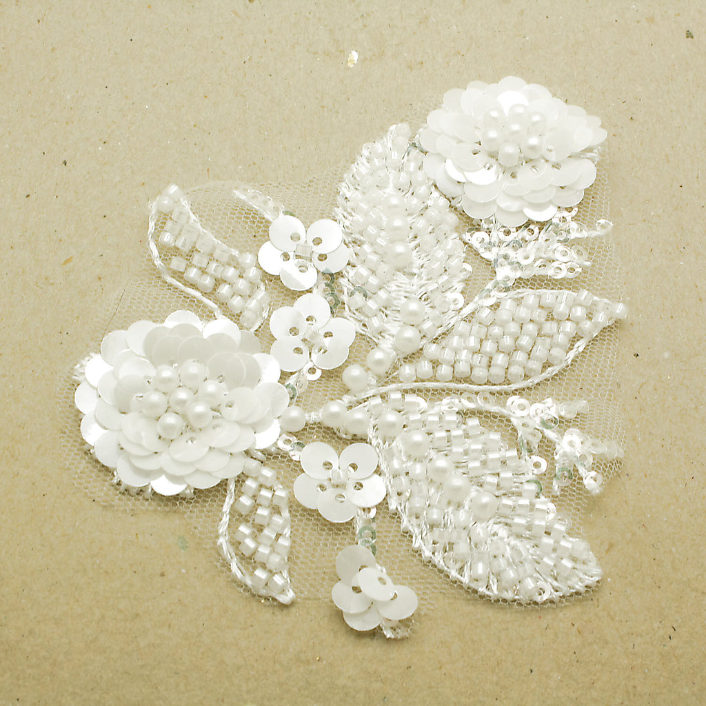 WHITE NET BEADED APPLIQUE - sarahi.NYC