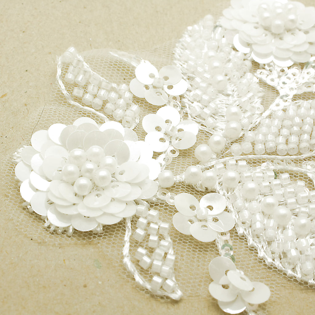 WHITE NET BEADED APPLIQUE - sarahi.NYC