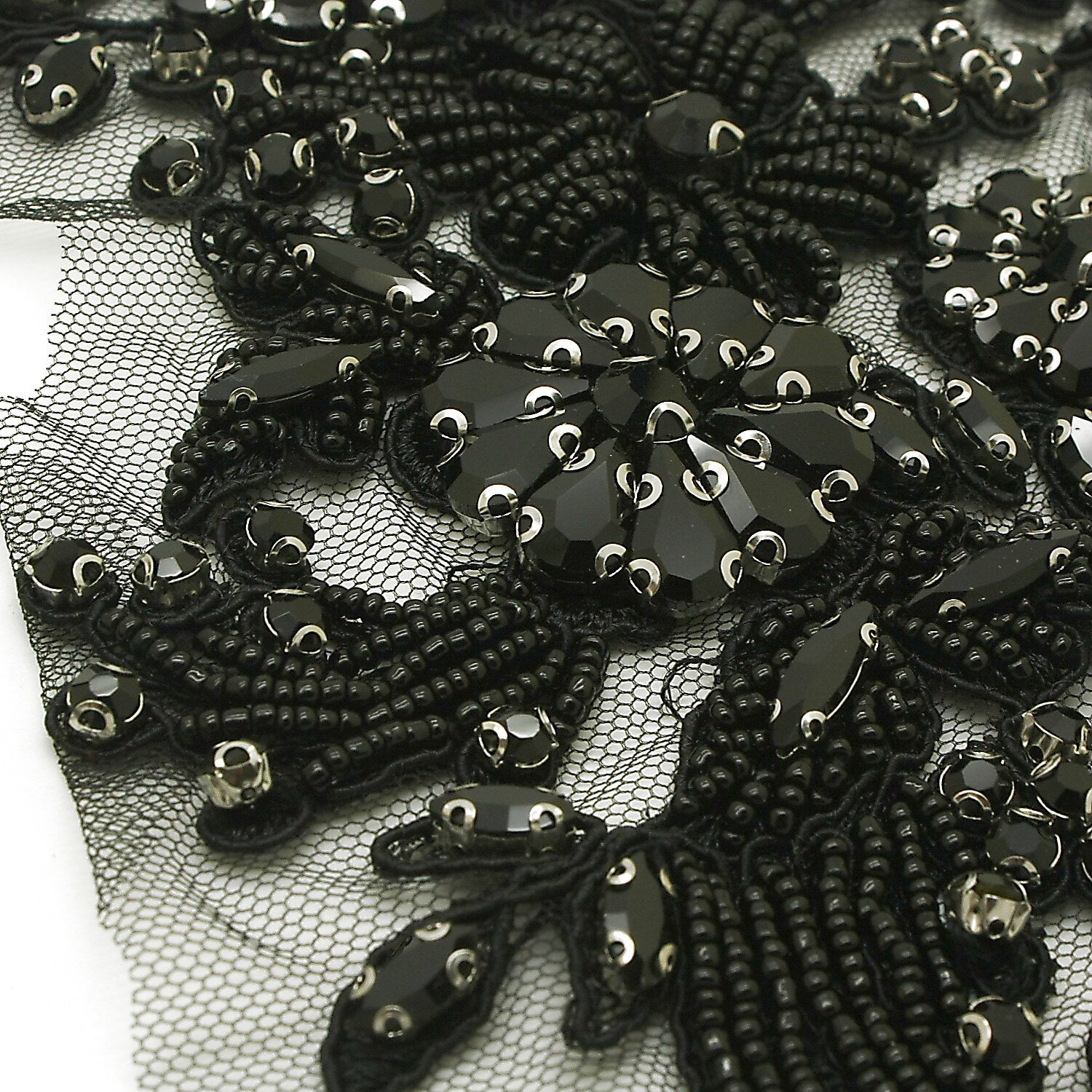 BLACK FLORAL BEADED STONE APPLIQUE PAIR - sarahi.NYC