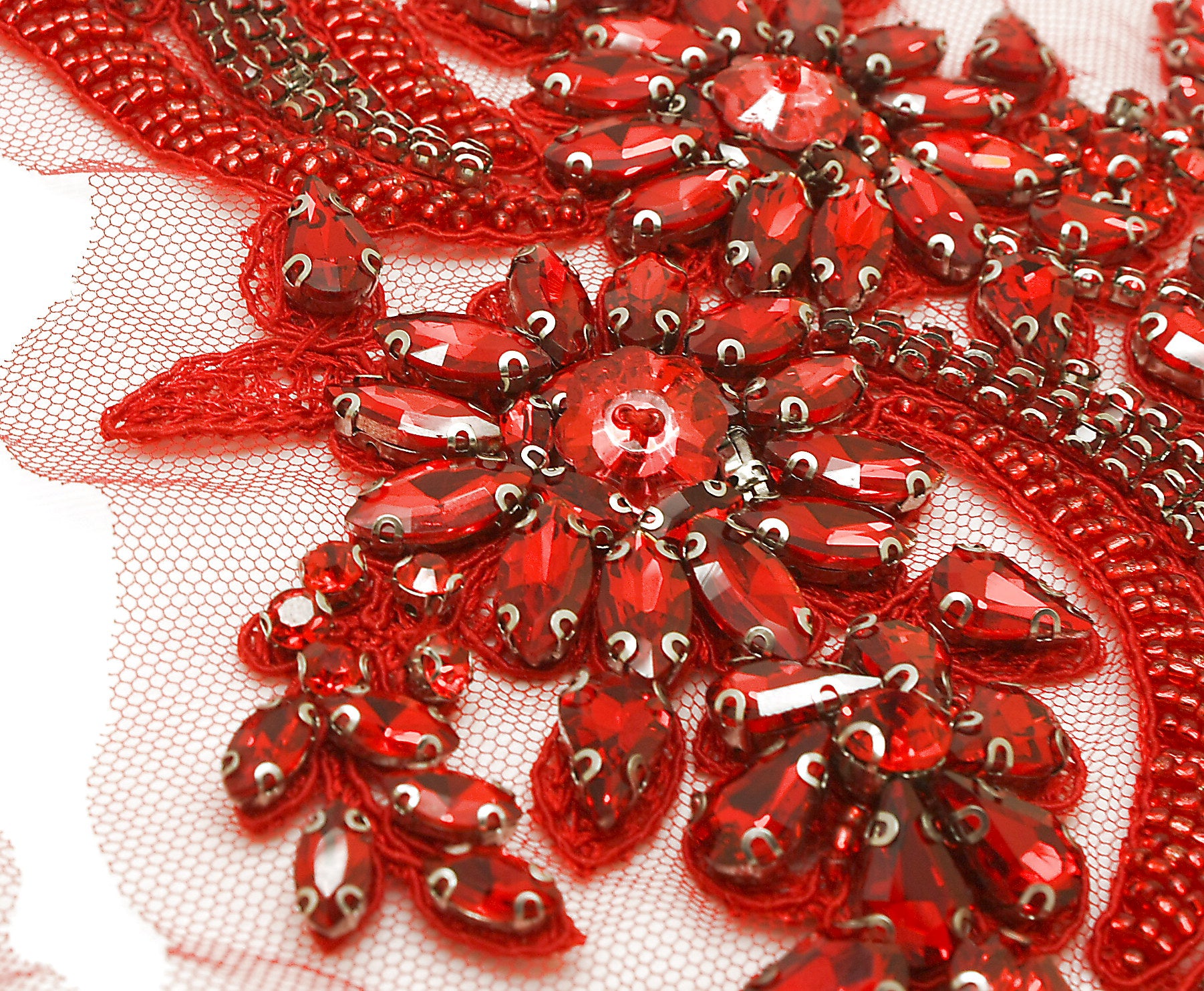 RED NET RHINESTONE & BEADED APPLIQUE PAIR - sarahi.NYC