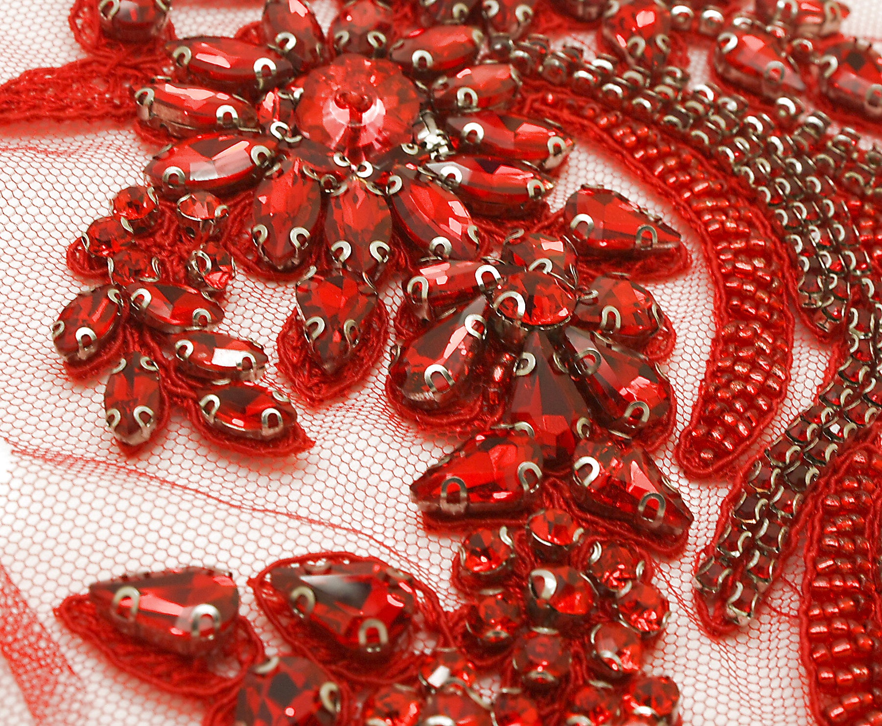 RED NET RHINESTONE & BEADED APPLIQUE PAIR - sarahi.NYC
