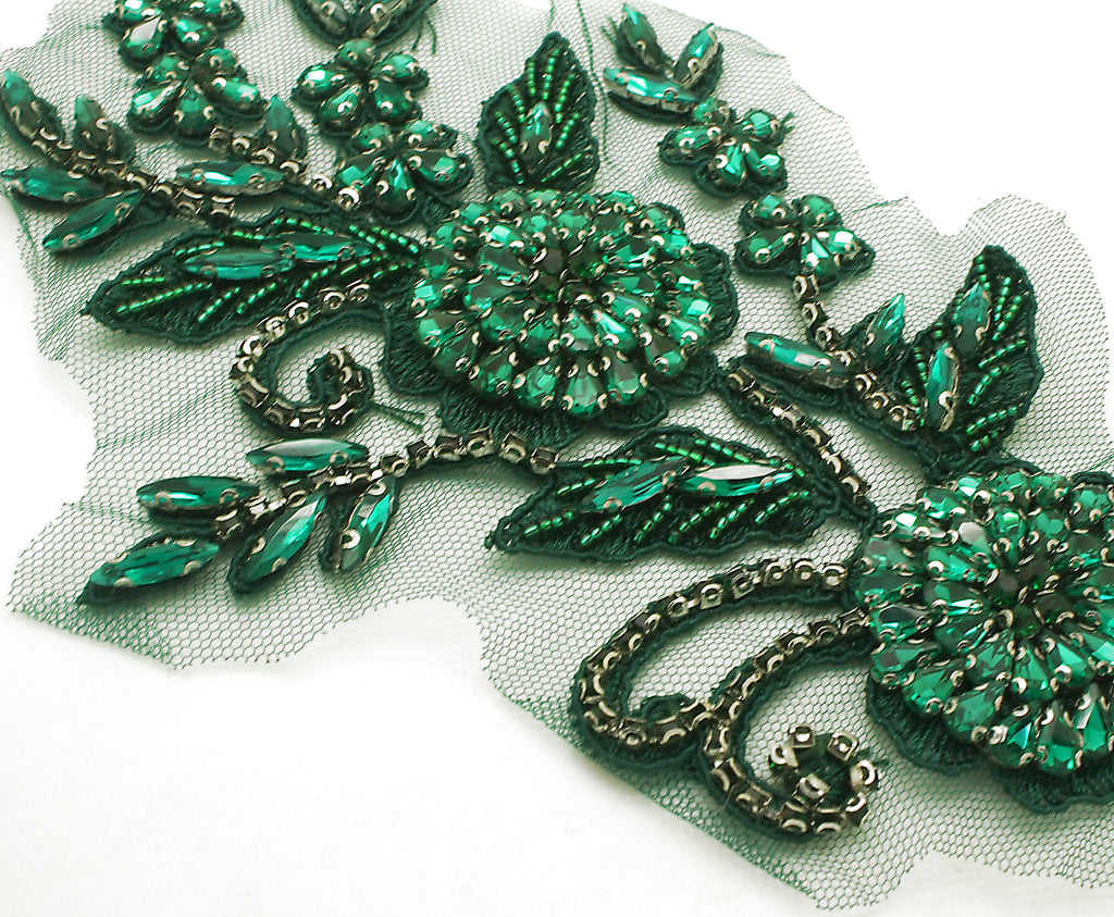 GREEN RHINESTONE BEADED APPLIQUE- sarahi.NYC