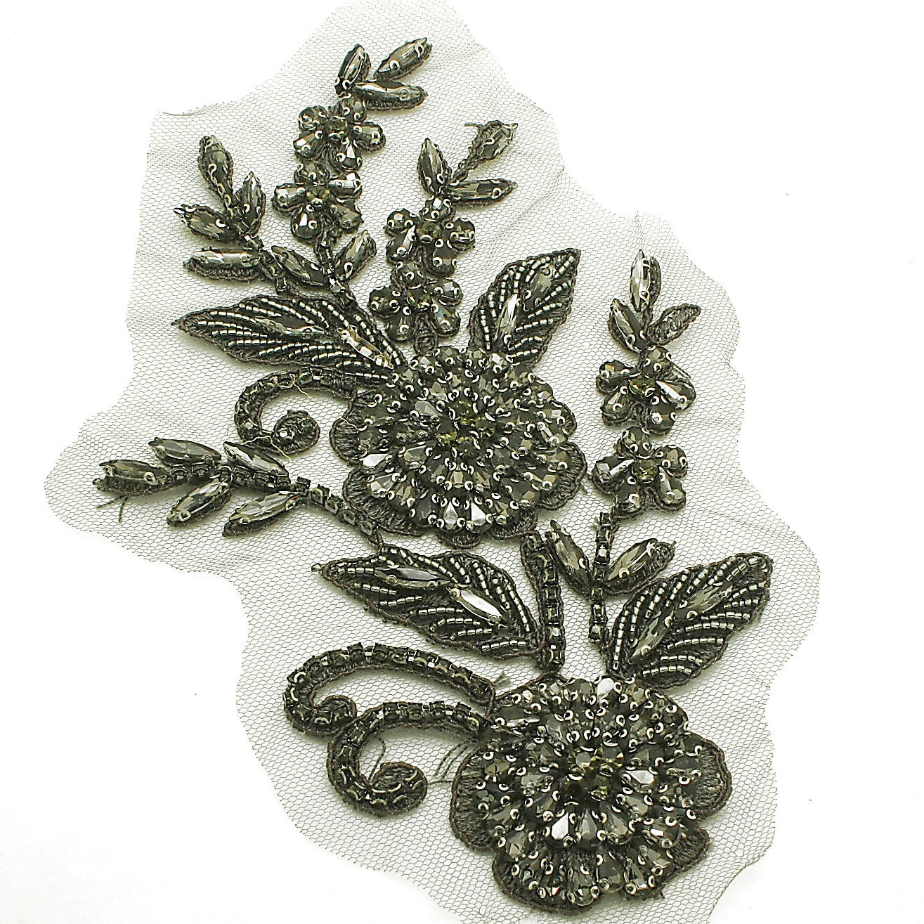 GRAY RHINESTONE FLORAL APPLIQUE - sarahi.NYC