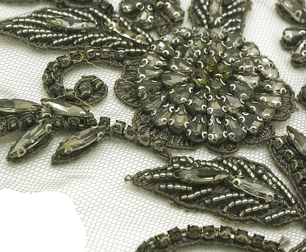 GRAY RHINESTONE FLORAL APPLIQUE - sarahi.NYC