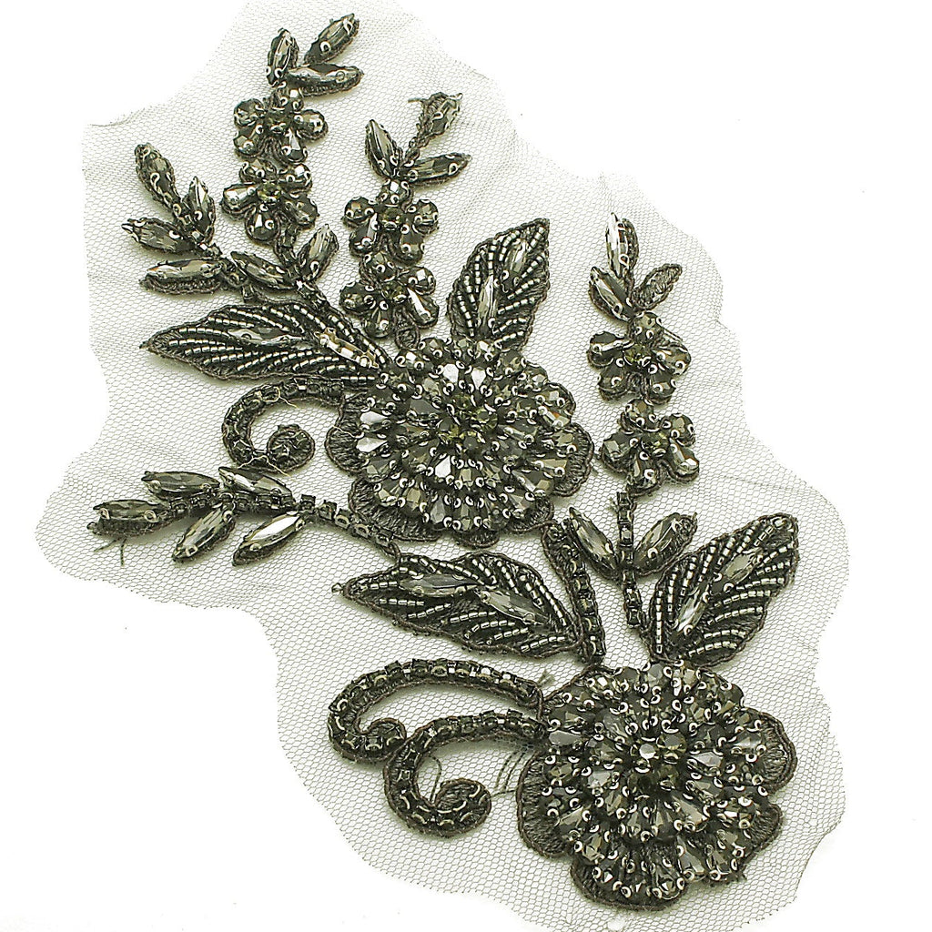GRAY RHINESTONE FLORAL APPLIQUE - sarahi.NYC
