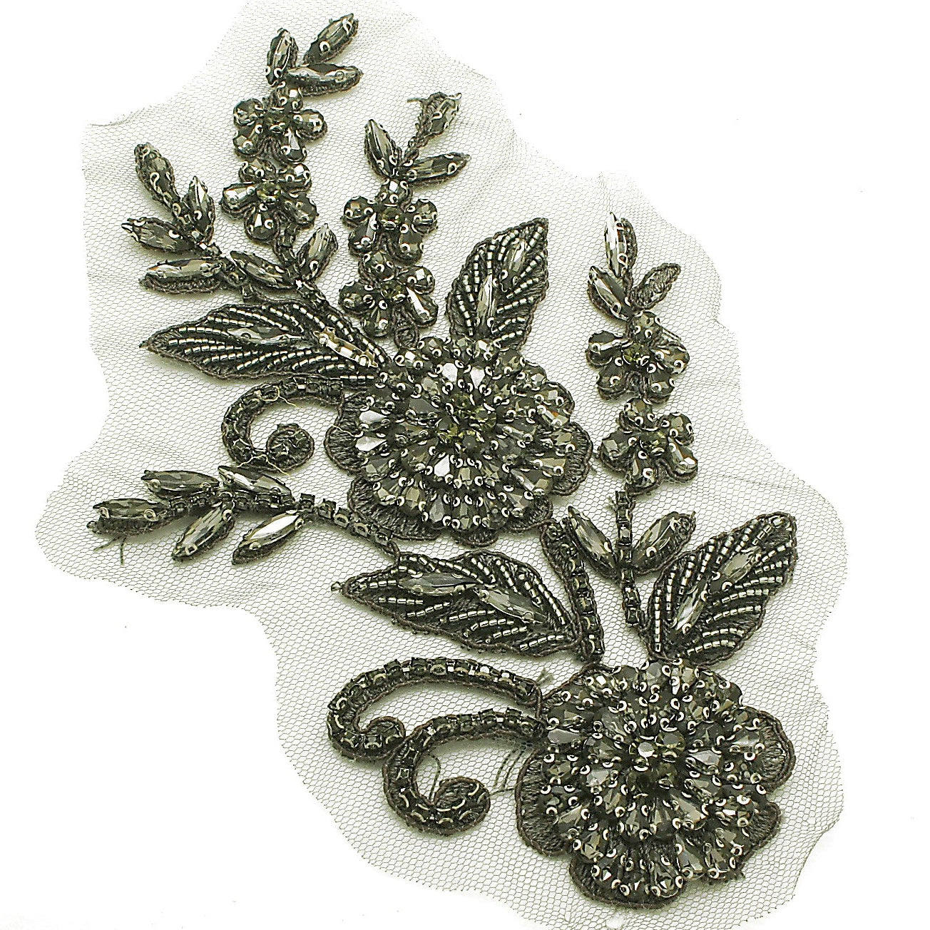 GRAY RHINESTONE FLORAL APPLIQUE - sarahi.NYC