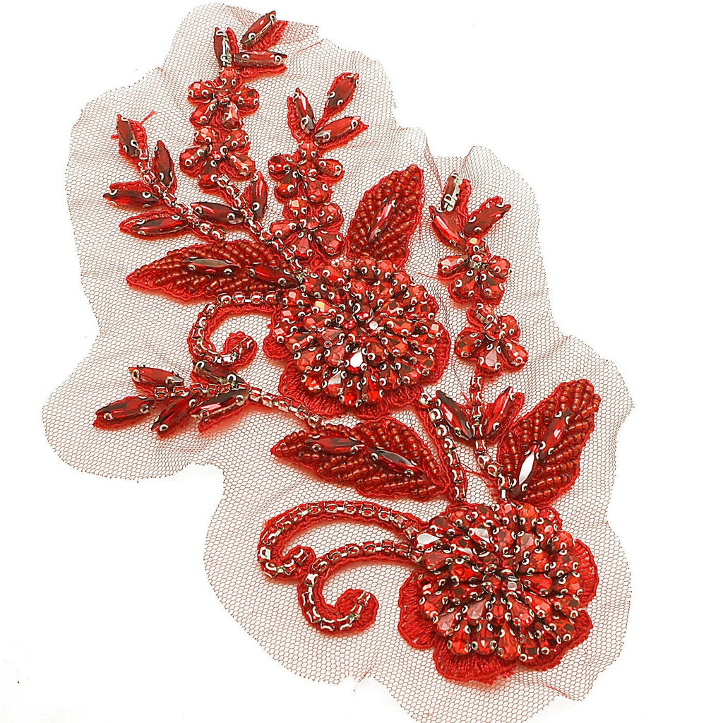 RED NET RHINESTONE & BEADED APPLIQUE - sarahi.NYC