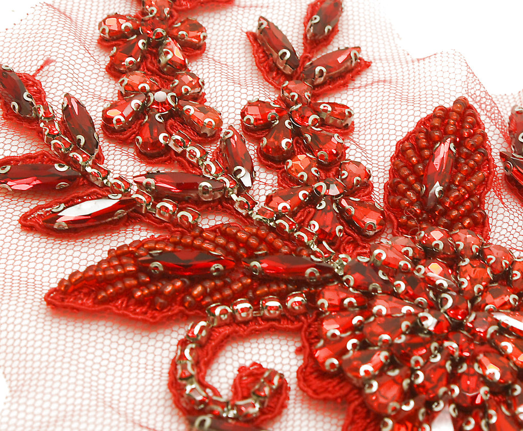 RED NET RHINESTONE & BEADED APPLIQUE - sarahi.NYC
