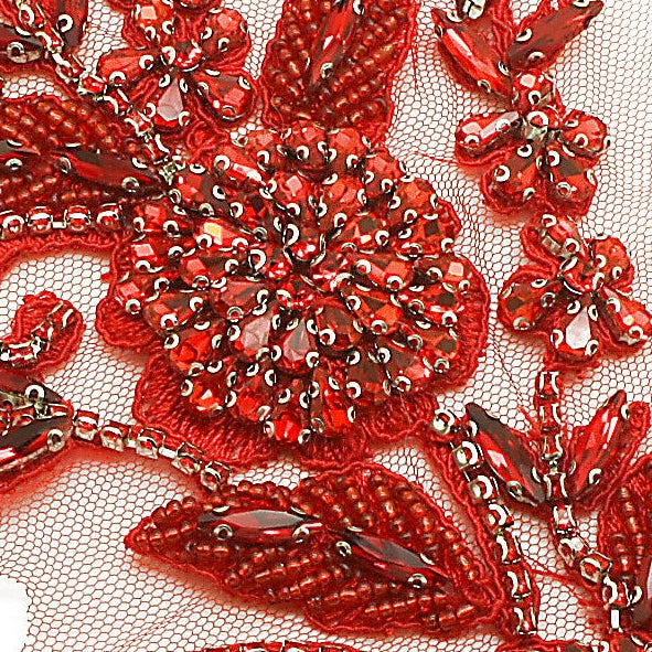 RED NET RHINESTONE & BEADED APPLIQUE - sarahi.NYC