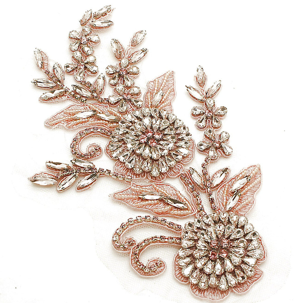 LIGHT PINK RHINESTONE BEADED APPLIQUE - sarahi.NYC