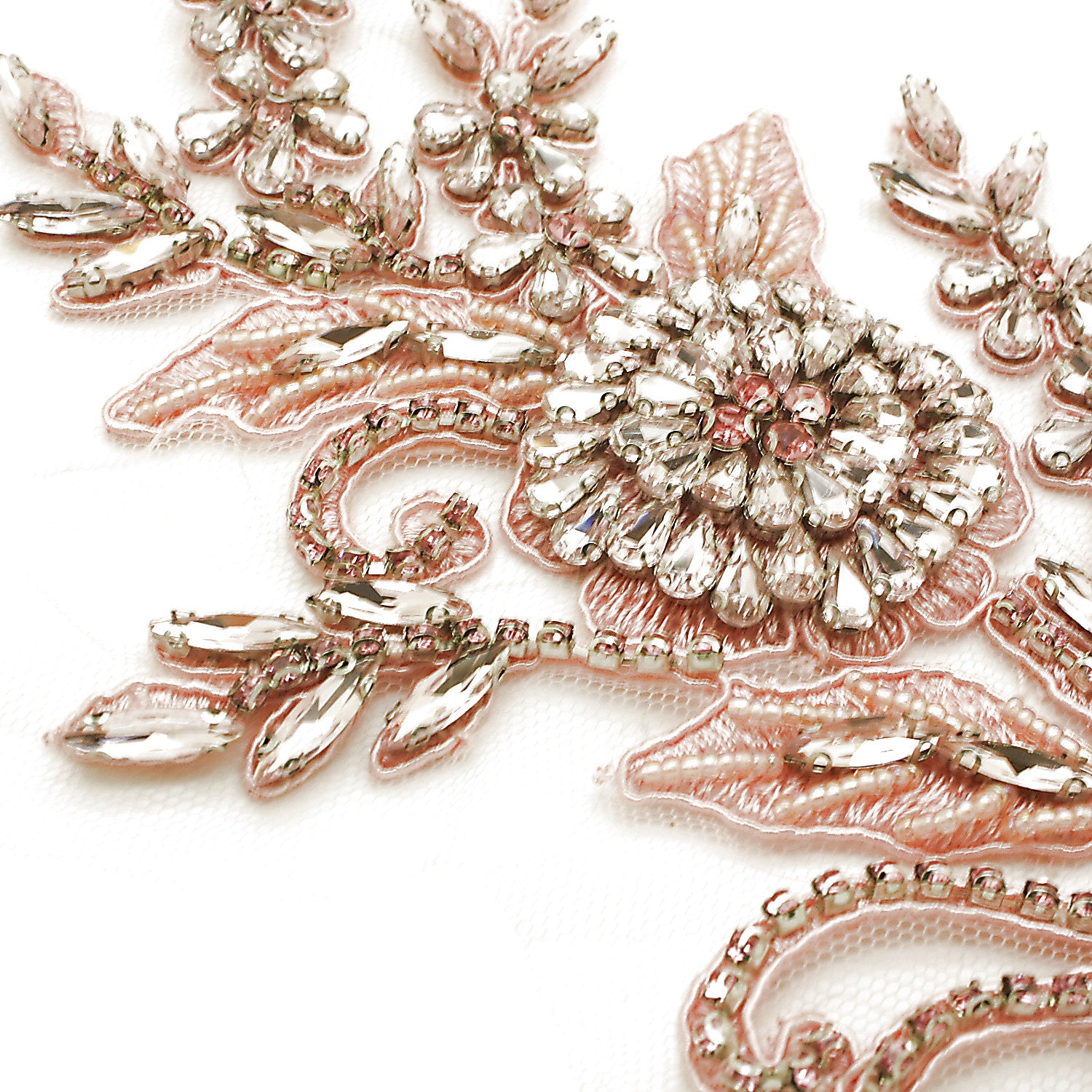 LIGHT PINK RHINESTONE BEADED APPLIQUE - sarahi.NYC