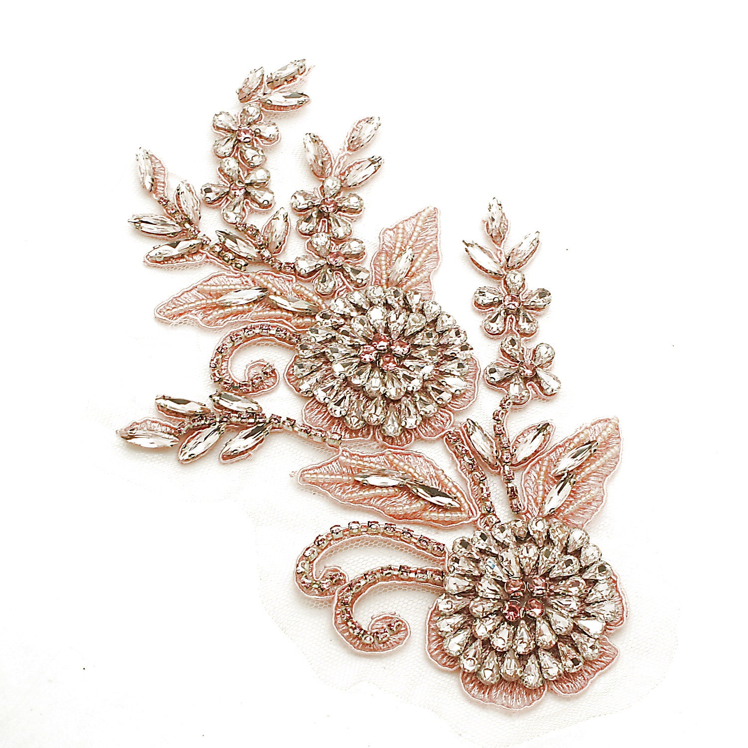 LIGHT PINK RHINESTONE BEADED APPLIQUE - sarahi.NYC