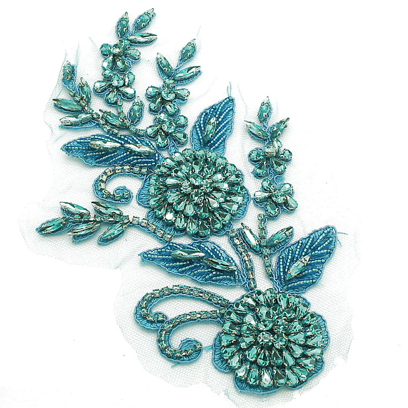 BLUE TURQUOISE RHINESTONE BEADED APPLIQUE  - sarahi.NYC