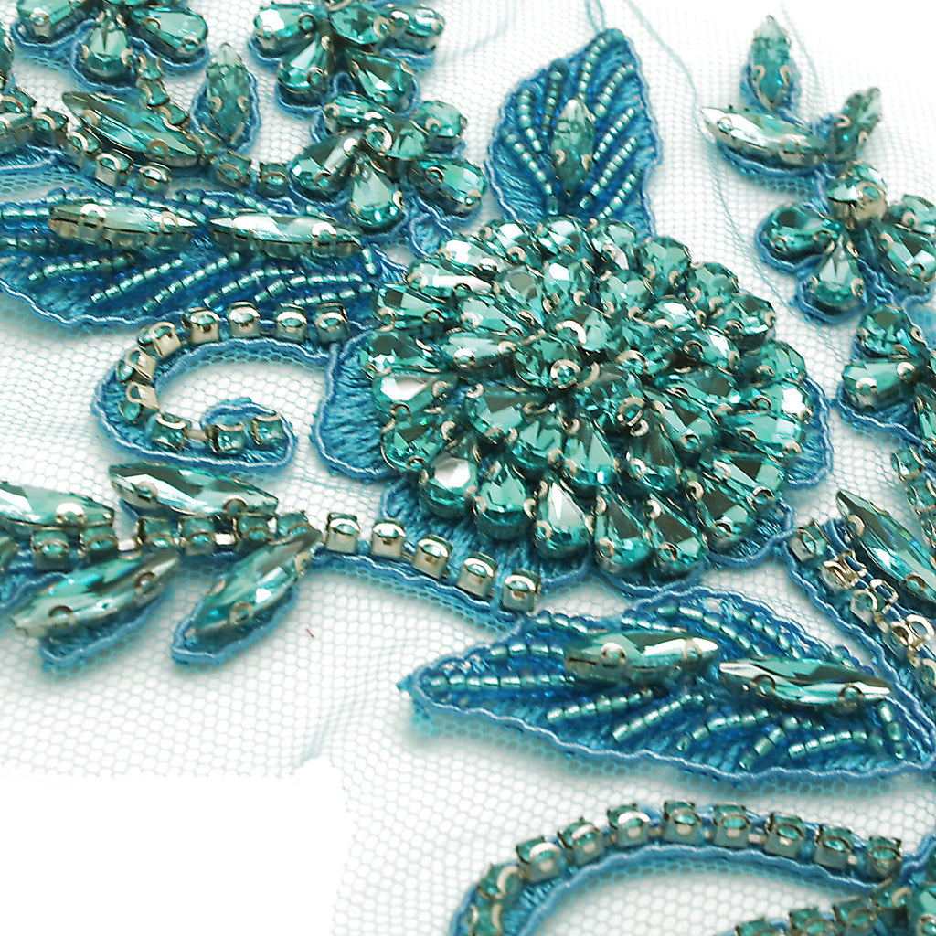 BLUE TURQUOISE RHINESTONE BEADED APPLIQUE  - sarahi.NYC