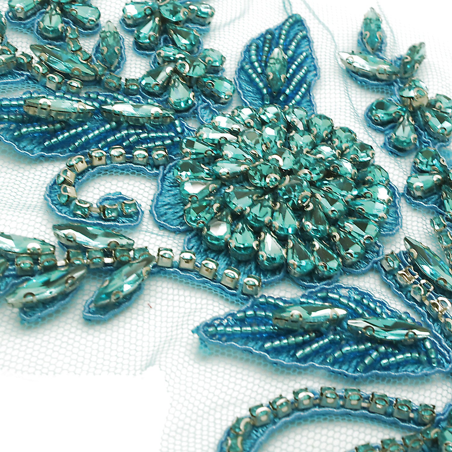 BLUE TURQUOISE RHINESTONE BEADED APPLIQUE  - sarahi.NYC
