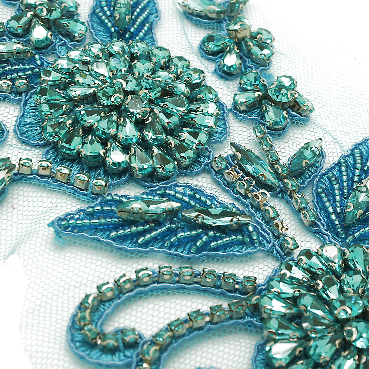 BLUE TURQUOISE RHINESTONE BEADED APPLIQUE  - sarahi.NYC