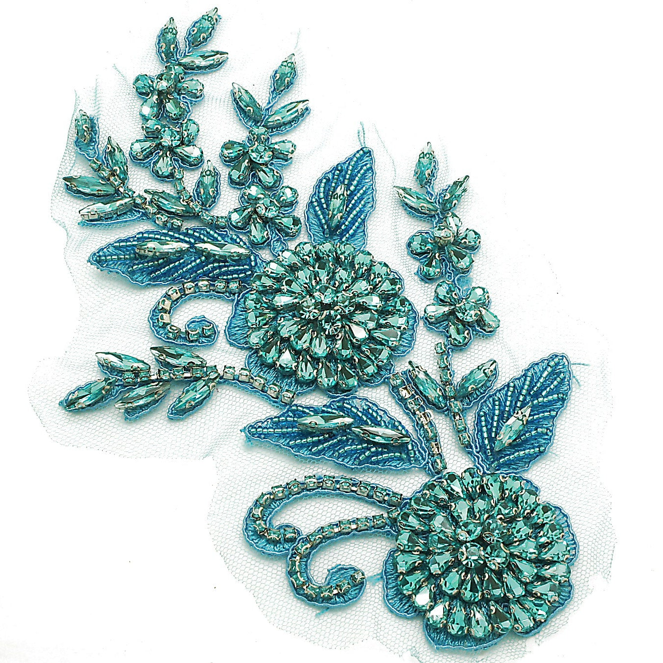 BLUE TURQUOISE RHINESTONE BEADED APPLIQUE  - sarahi.NYC