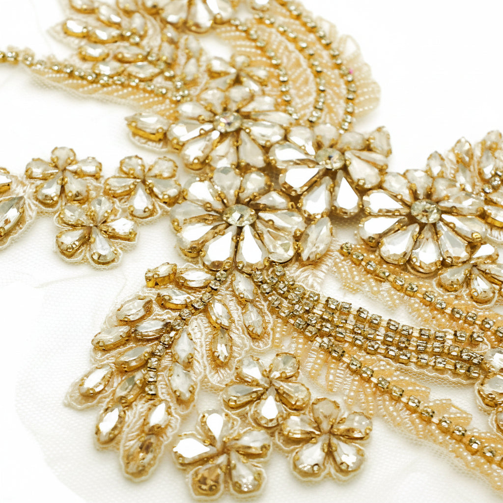 GOLD RHINESTONE FLORAL APPLIQUE - sarahi.NYC