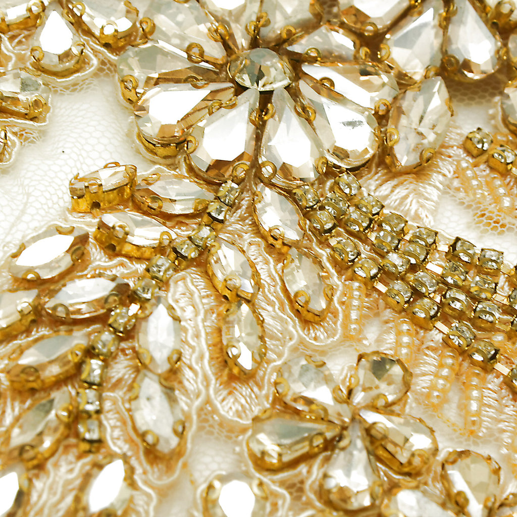 GOLD RHINESTONE FLORAL APPLIQUE - sarahi.NYC
