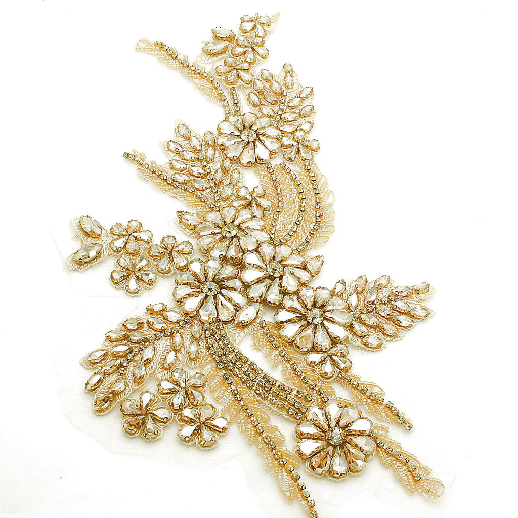 GOLD RHINESTONE FLORAL APPLIQUE - sarahi.NYC