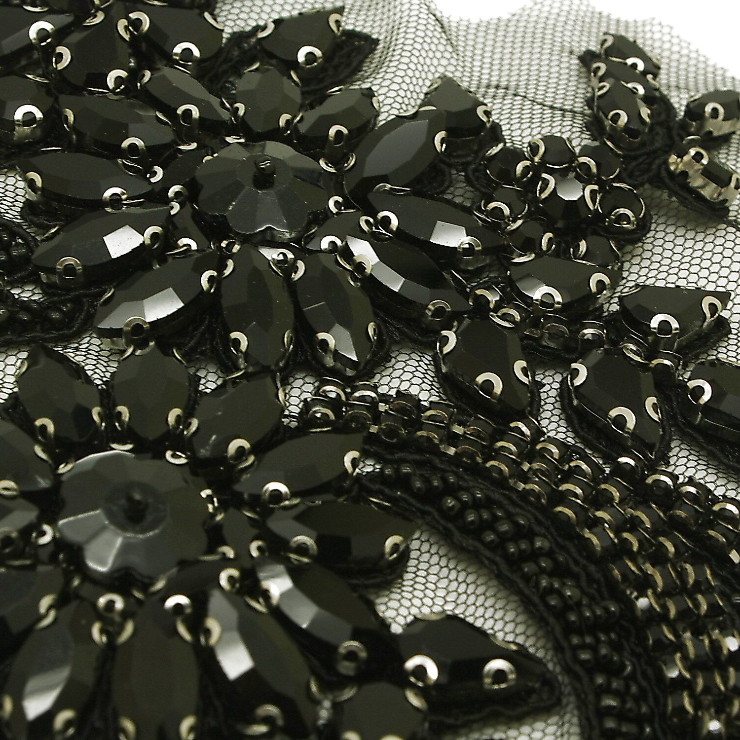 BLACK FLORAL BEADED STONE APPLIQUE - sarahi.NYC