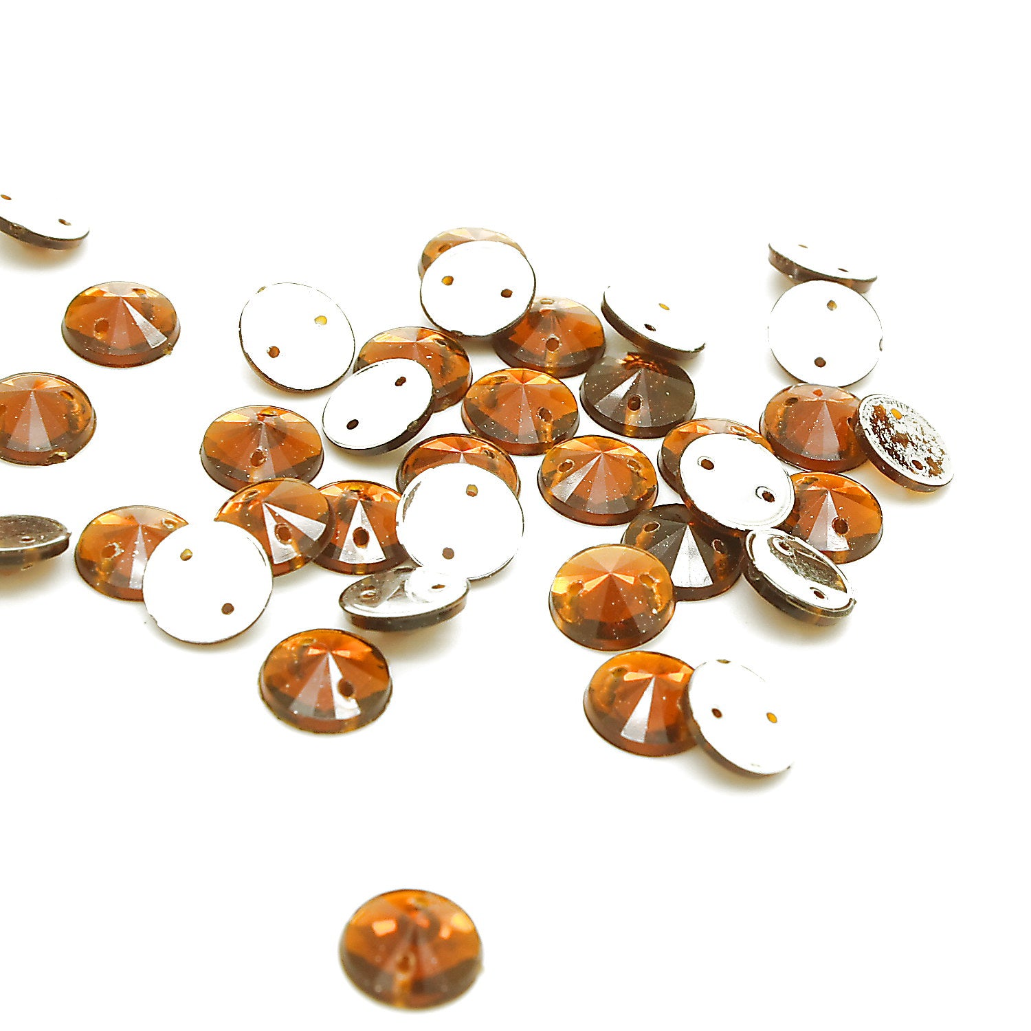 PINK BROWN LIME ORANGE ROUND RIVOLI - PACK OF 50 - TEARDROP 8 mm FLAT BACK RHINESTONE GEMS - sarahi.NYC