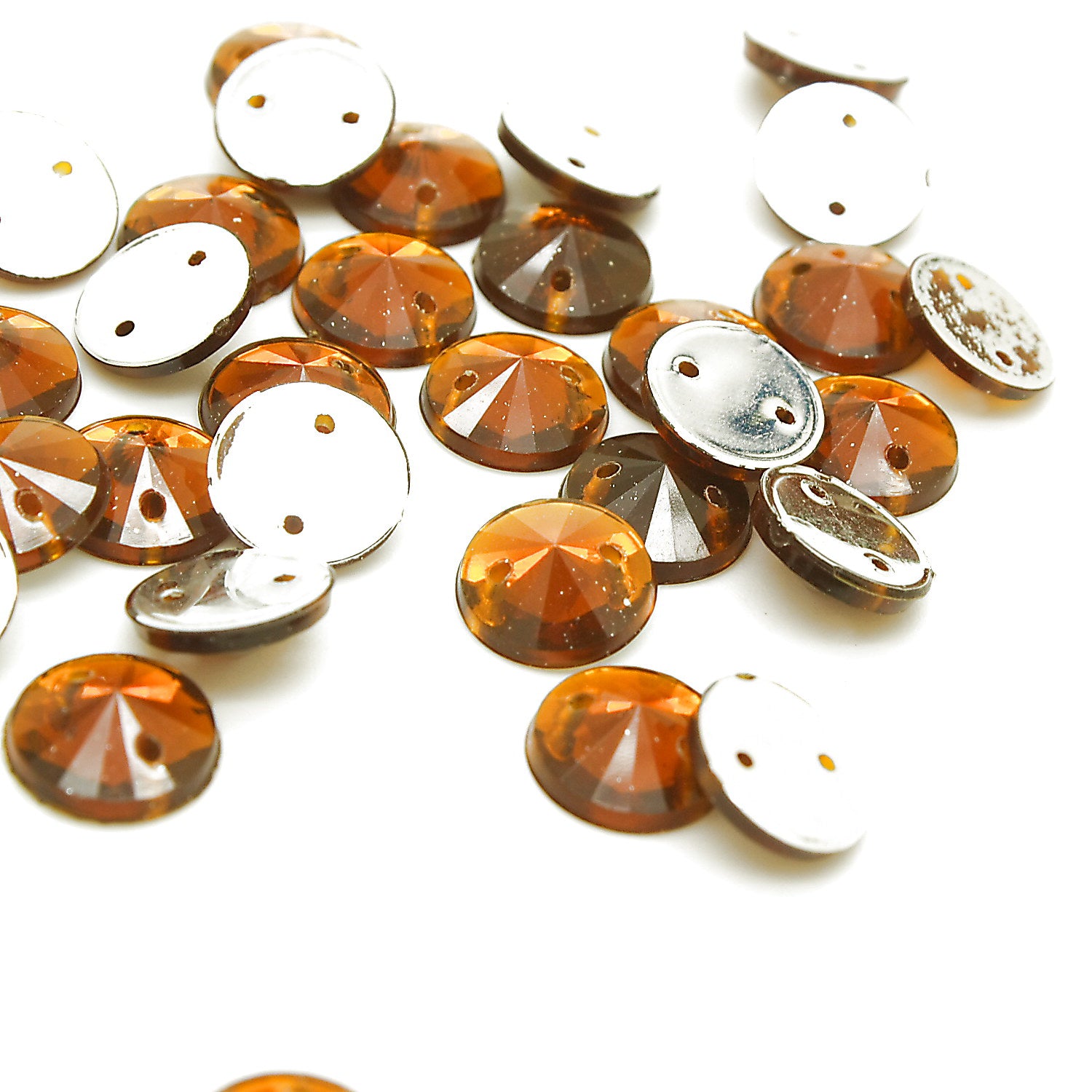 PINK BROWN LIME ORANGE ROUND RIVOLI - PACK OF 50 - TEARDROP 8 mm FLAT BACK RHINESTONE GEMS - sarahi.NYC