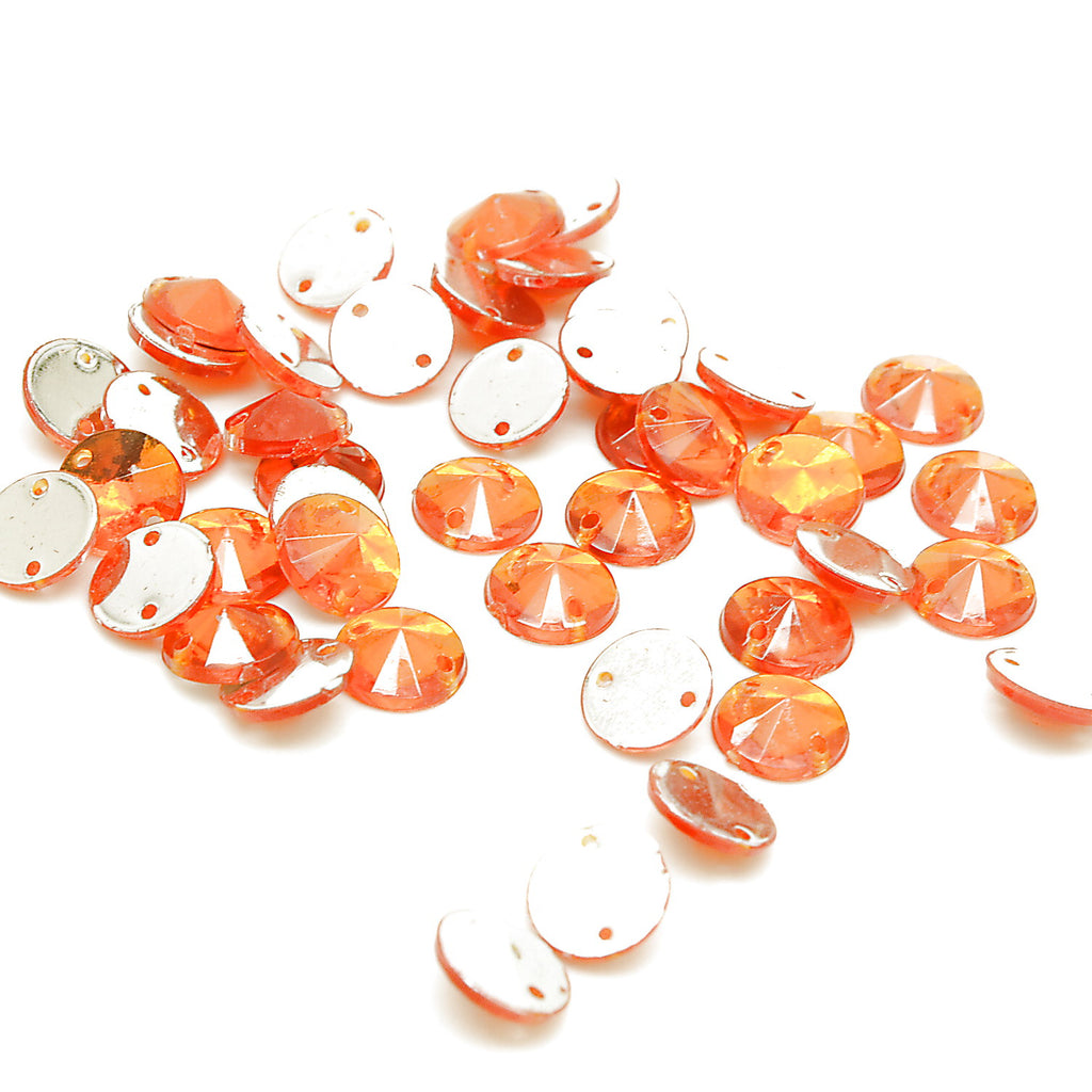 PINK BROWN LIME ORANGE ROUND RIVOLI - PACK OF 50 - TEARDROP 8 mm FLAT BACK RHINESTONE GEMS - sarahi.NYC