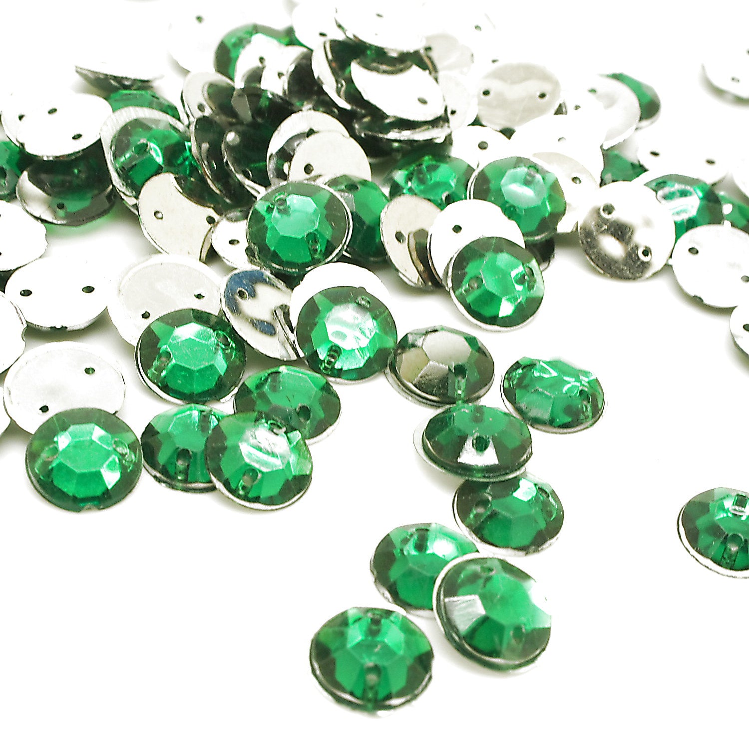 PINK EMERALD GREEN ROUND - PACK OF 50 - TEARDROP 10 mm FLAT BACK RHINESTONE GEMS - sarahi.NYC
