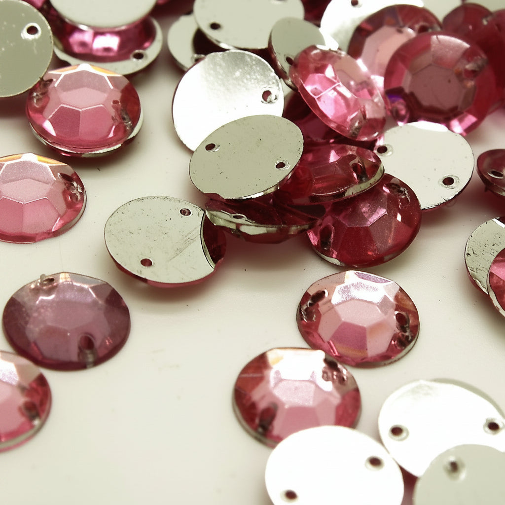 PINK EMERALD GREEN ROUND - PACK OF 50 - TEARDROP 10 mm FLAT BACK RHINESTONE GEMS - sarahi.NYC