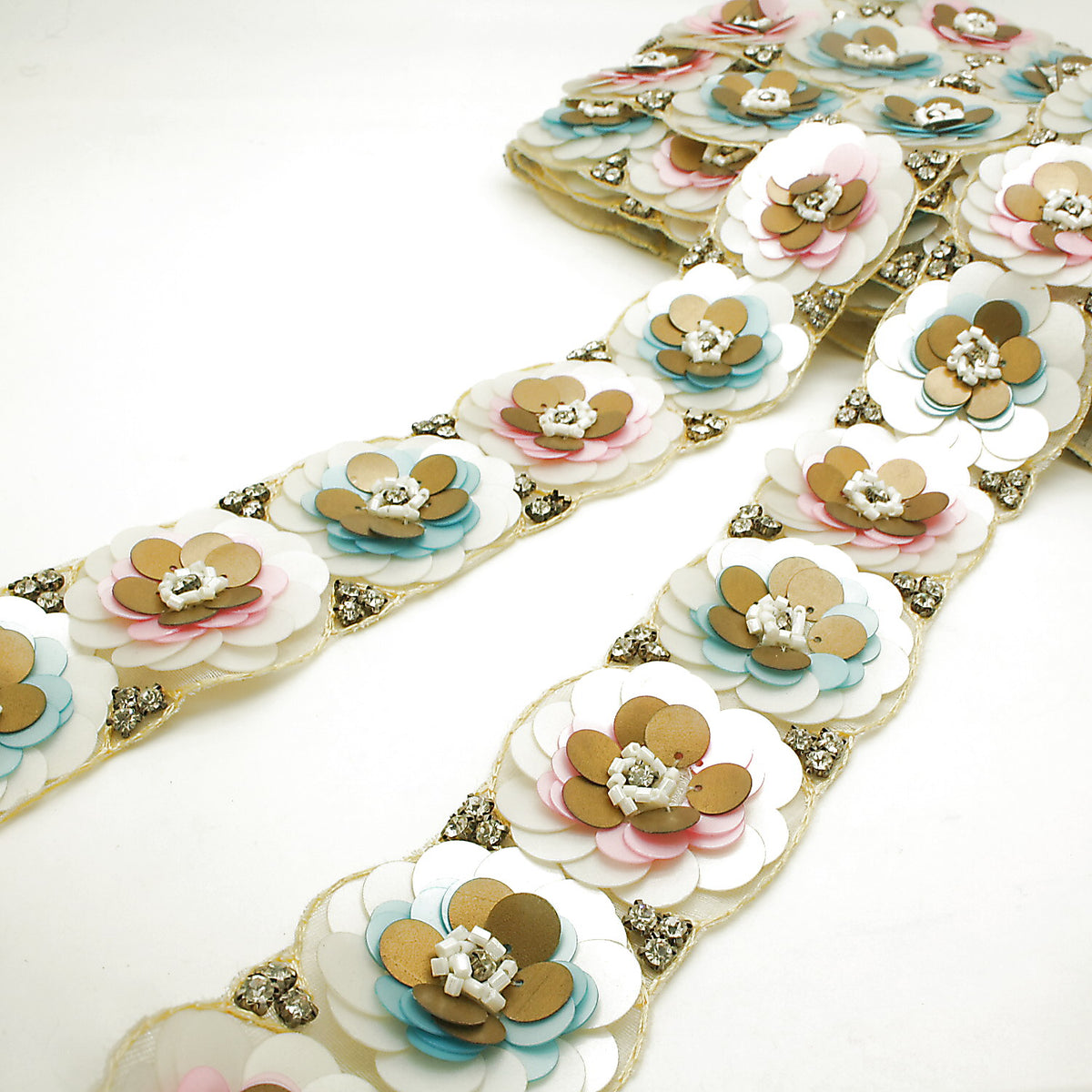 BLUE PINK  FLOWER SEQUIN TRIM - sarahi.NYC