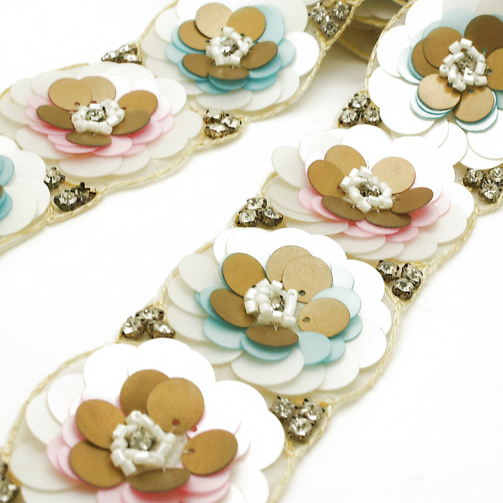 BLUE PINK  FLOWER SEQUIN TRIM - sarahi.NYC