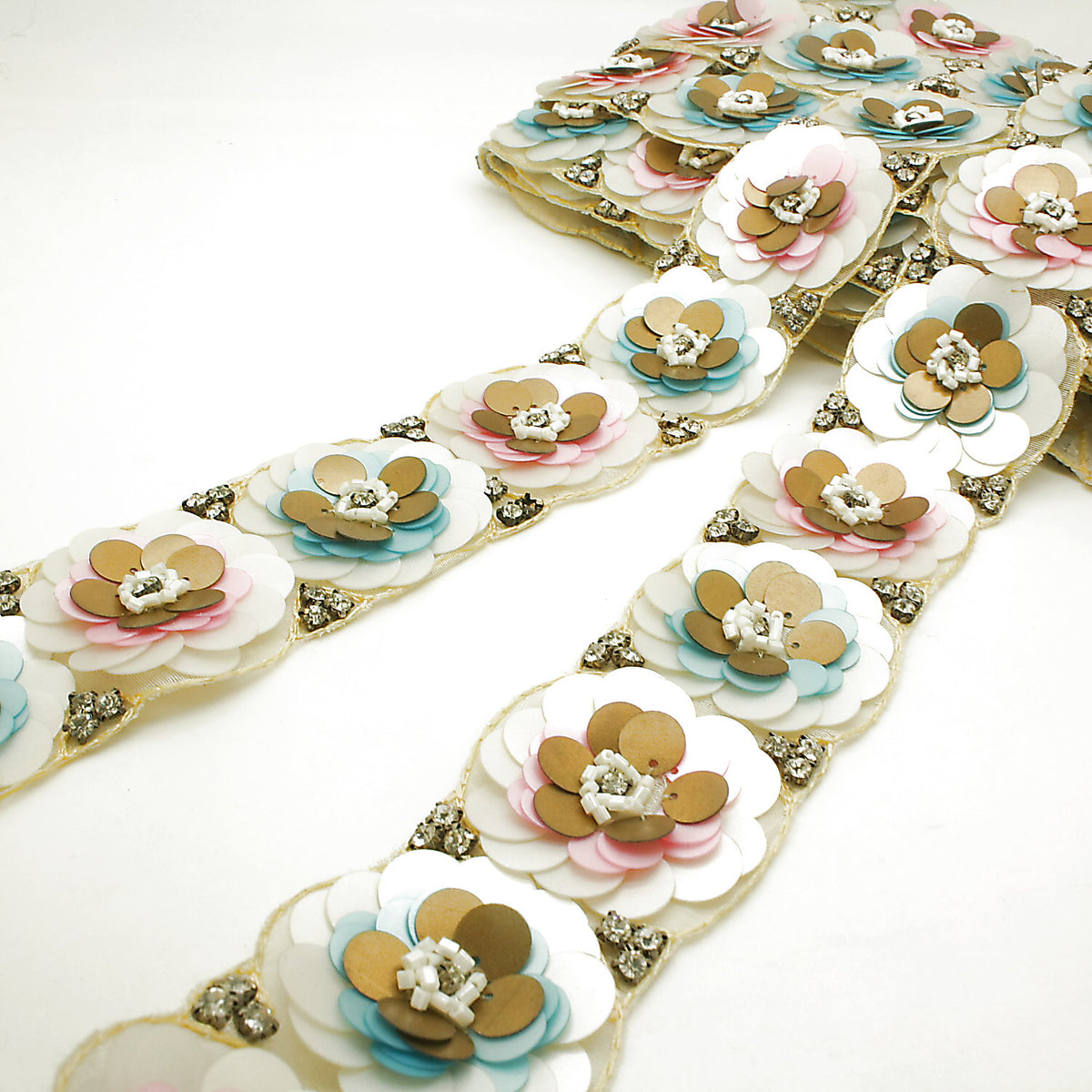 BLUE PINK  FLOWER SEQUIN TRIM - sarahi.NYC