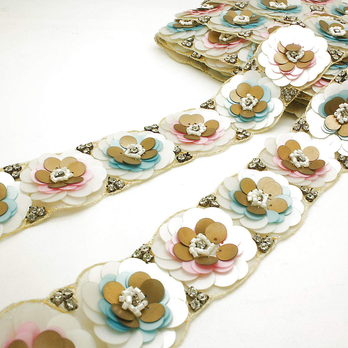 BLUE PINK  FLOWER SEQUIN TRIM - sarahi.NYC
