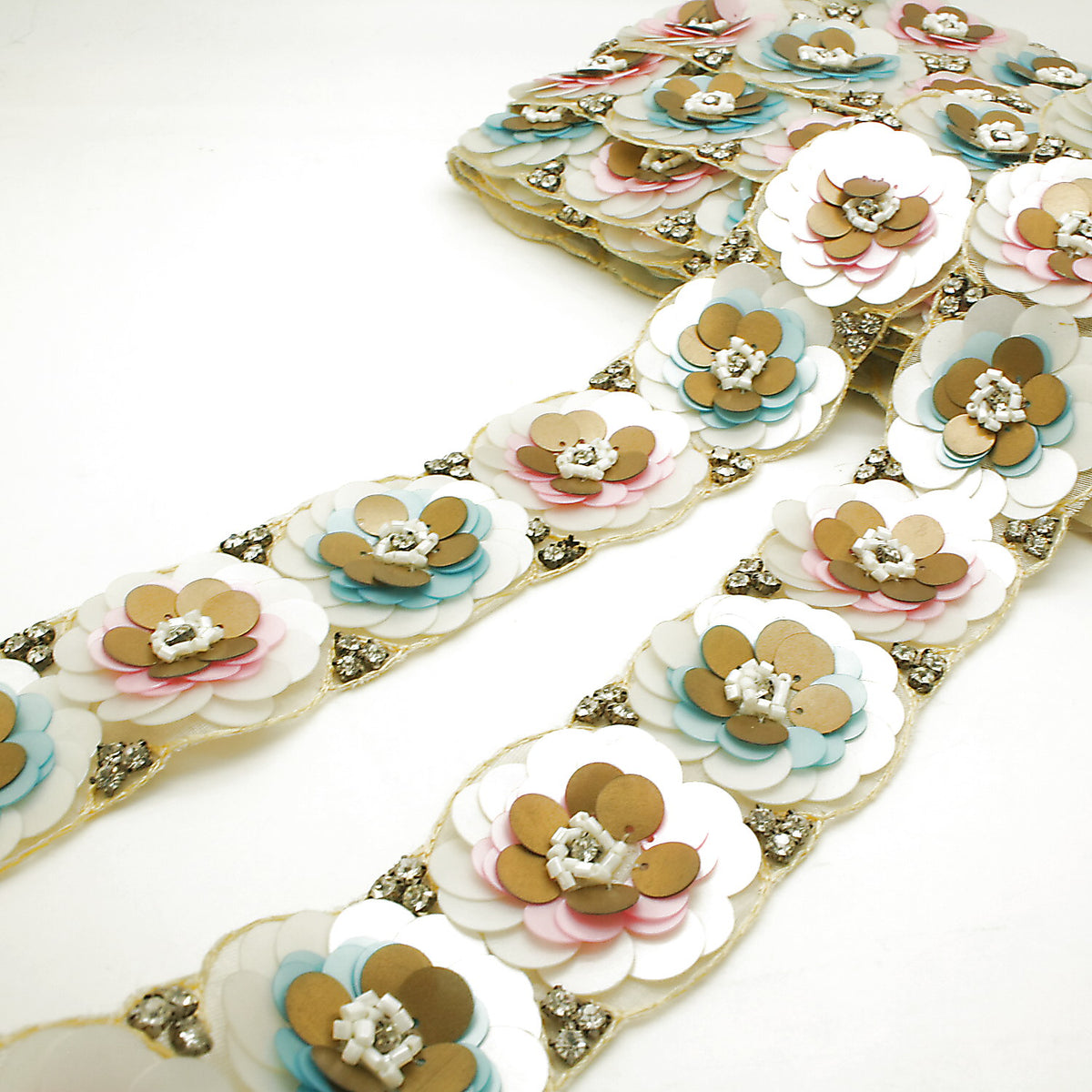 BLUE PINK  FLOWER SEQUIN TRIM - sarahi.NYC